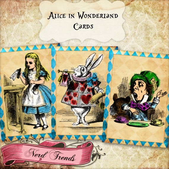 Alice in Wonderland Greeting Cards, Alice Digital Collage Sheet, Printable ATC, INSTANT DOWNLOAD Il_570xn