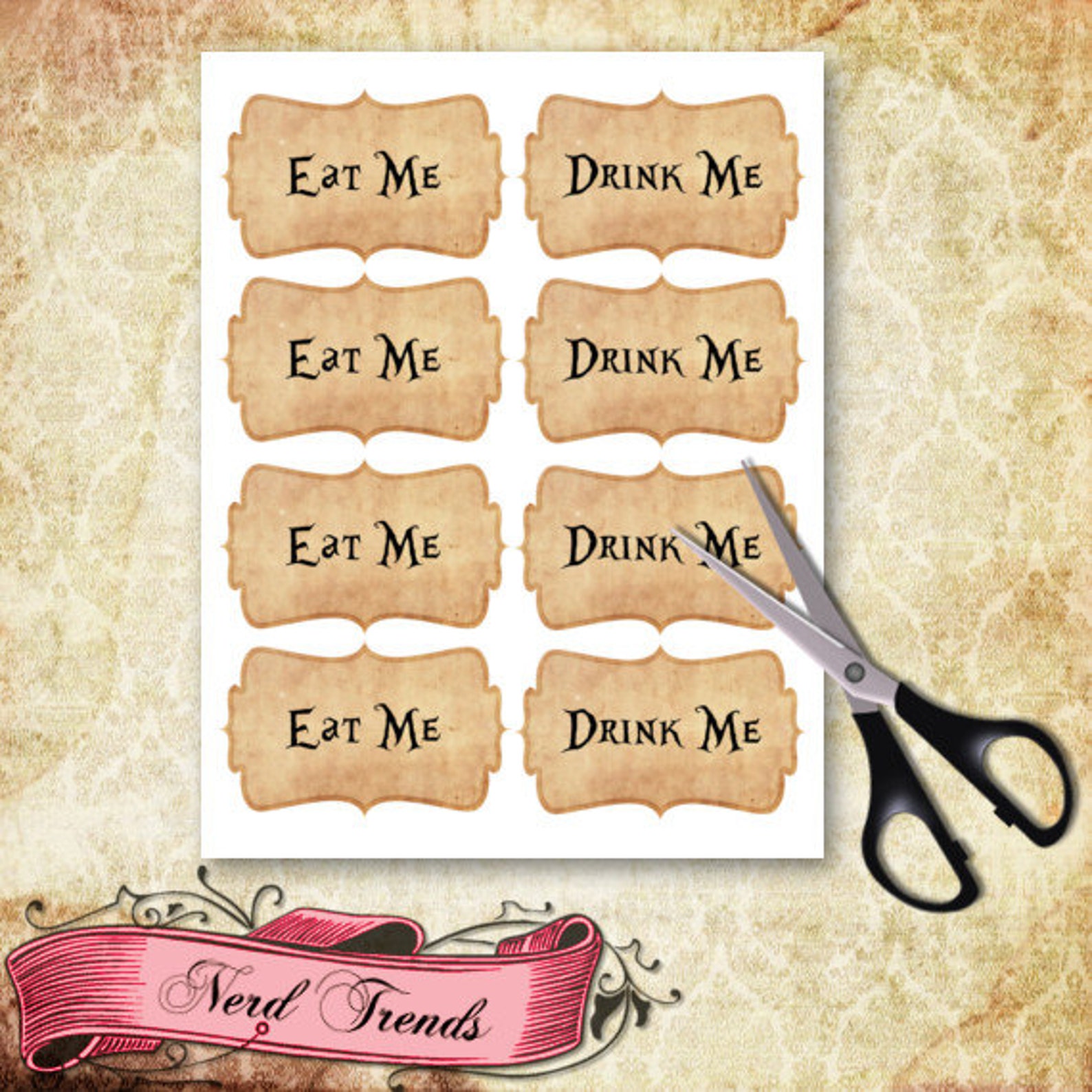 Alice in Wonderland Eat Me Labels Wonderland Gift Tags Etsy