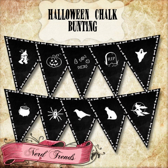 Halloween Chalk Bunting, Halloween Character Banner, Printable Banner, 10 Designs, INSTANT DOWNLOAD! Il_570xn