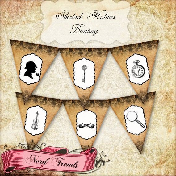 Sherlock Holmes Bunting, Printable Party Banner, Detective Mystery Digital Collage, INSTANT DOWNLOAD Il_570xn