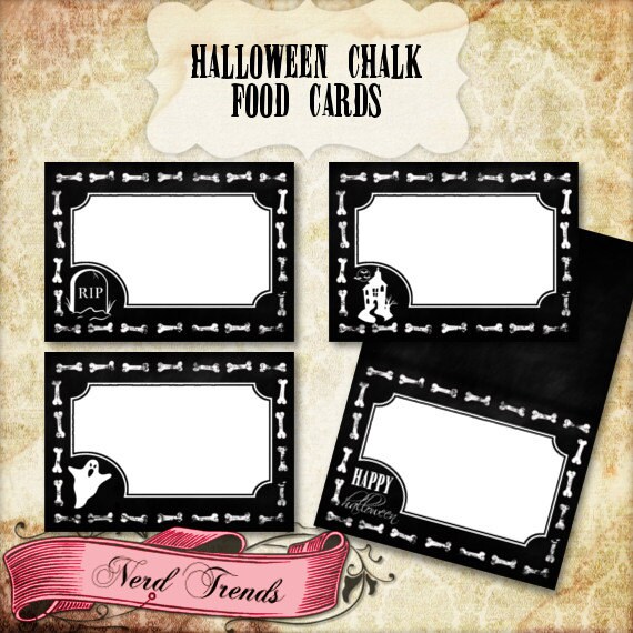 Halloween Chalk Food Cards, Halloween Food Tents, Printable Halloween