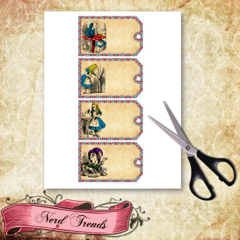 alice in wonderland gift tags printable birthday party tags etsy