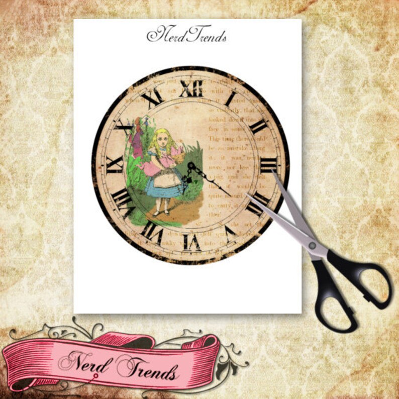 Alice in Wonderland Printable Clock Images Alice Large | Etsy