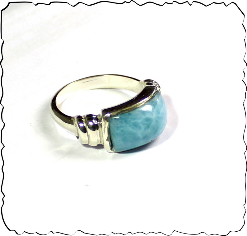 Excellent Natural Sky Blue Larimar .925 Sterling Silver Ring #7.5