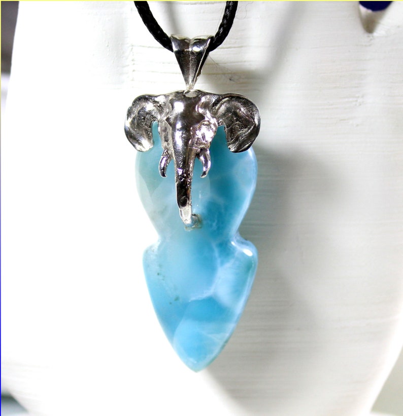 Hugh Natural Sky Blue AAA+ Larimar .925 Sterling Silver Elephant Pendant 2.4inch