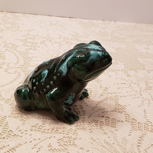 Vintage Green Drip Glaze Ceramic Sitting Frog Figurine