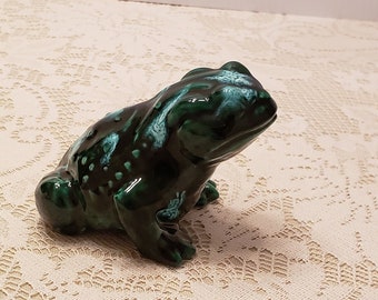Vintage Green Drip Glaze Ceramic Sitting Frog Figurine