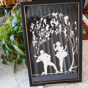 Vintage Stamped White on Black Reversed Silhouette Picture &quot;Unusual&quot;