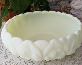 Vintage Fenton Yellow Custard Glass Bowl Water Lily Pattern - Uranium