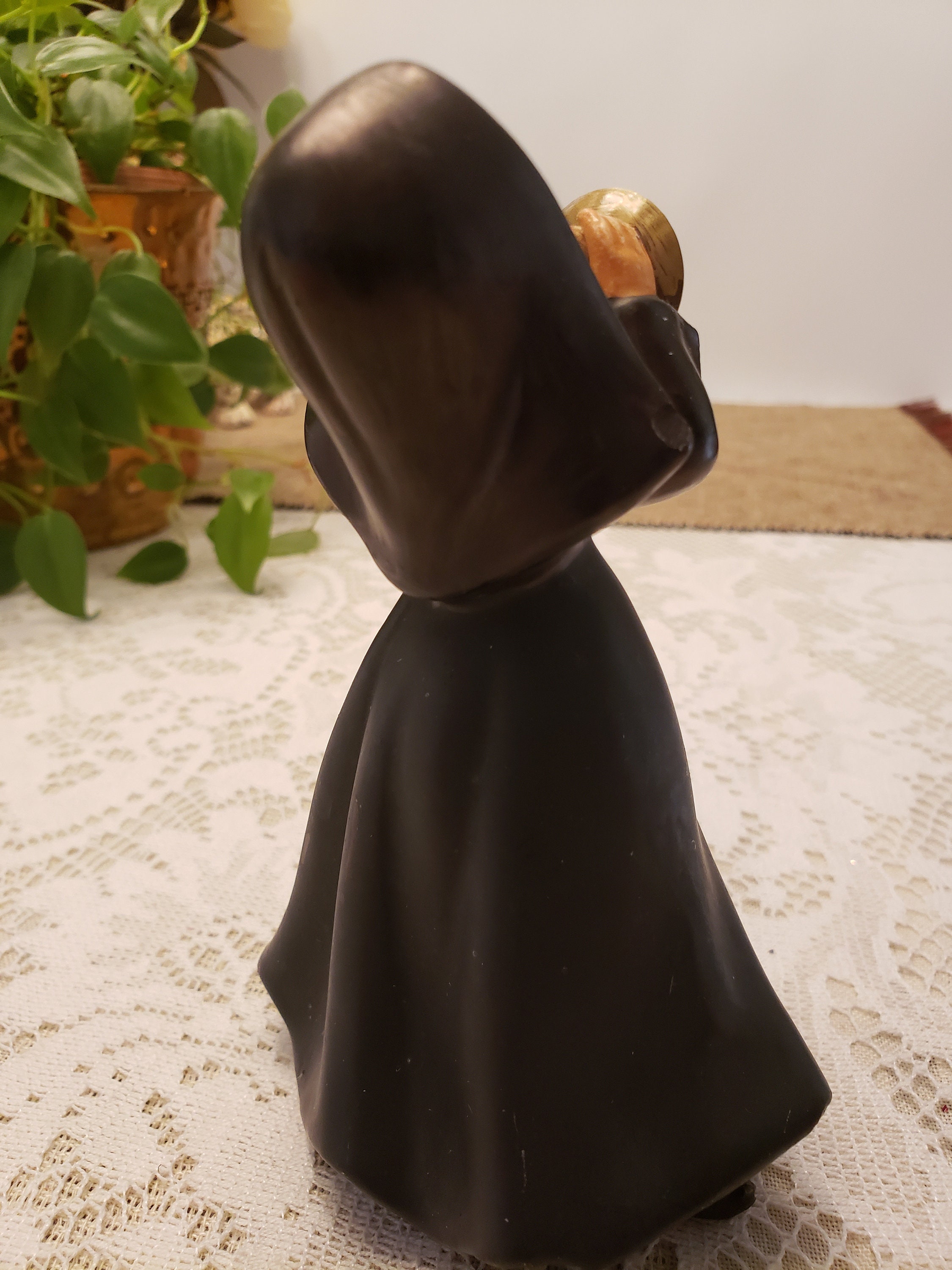 Vintage Molded Ceramic Nun Figurine Playing a Horn Etsy