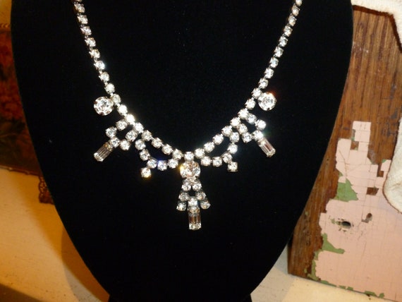 A Vintage Clear Rhinestone "Weiss" Choker / Neckl… - image 1