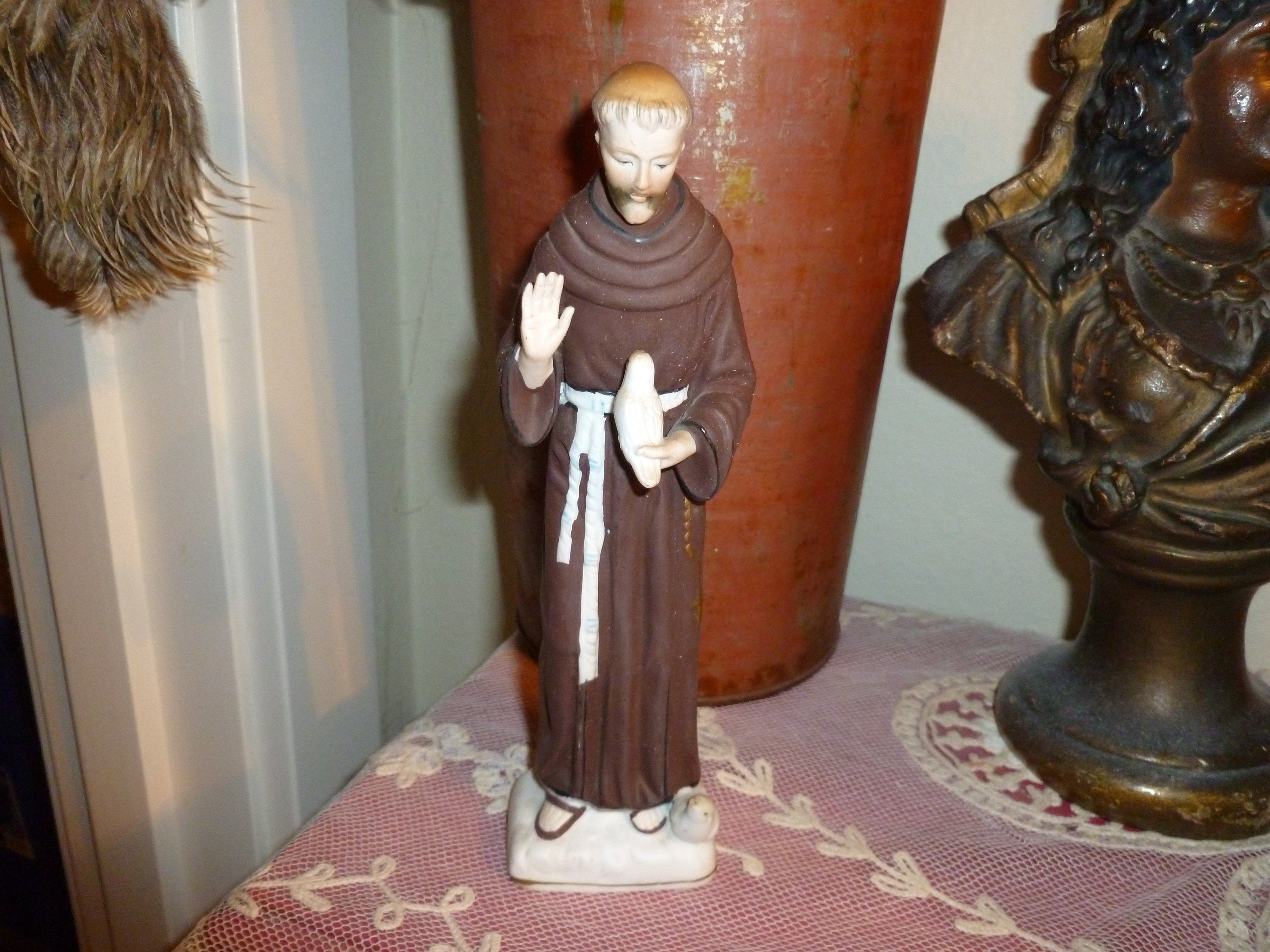 A Vintage Bisque Monk With Birds Figurine / Made By Norcrest Etsy