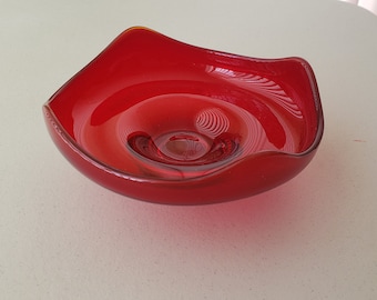 Vintage 1970's Viking Glass Red Candy Bowl