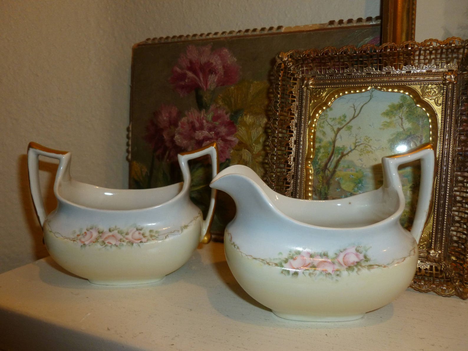 Lovely Limoges Sugar Bowl and Creamer With Hand Painted Rose Etsy