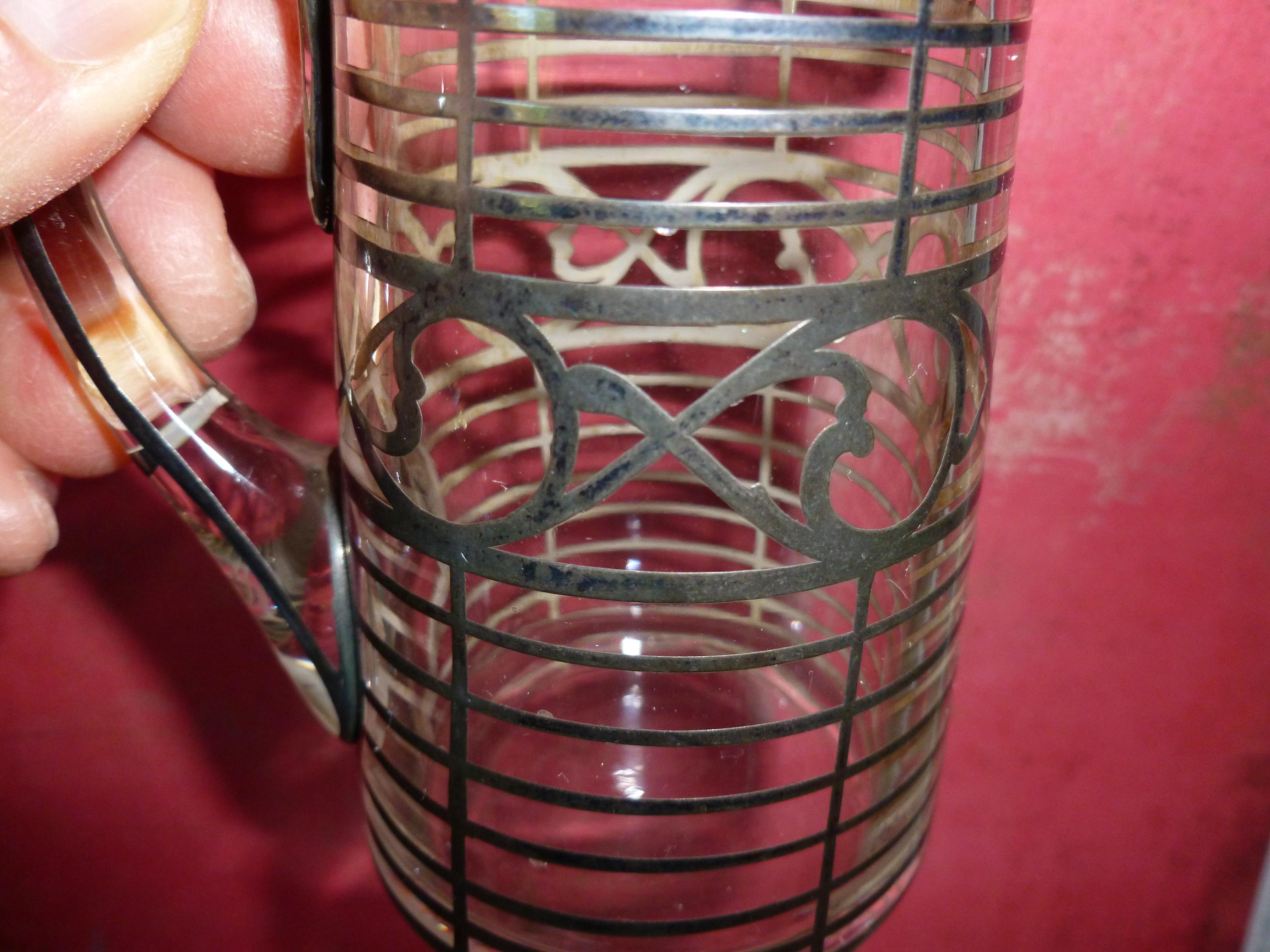 A Small Vintage Glass Creamer With Silver Overlay / 1930's-1940's