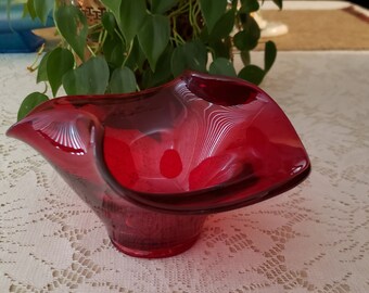Vintage Mid Century Apple Red Viking Glass Bowl
