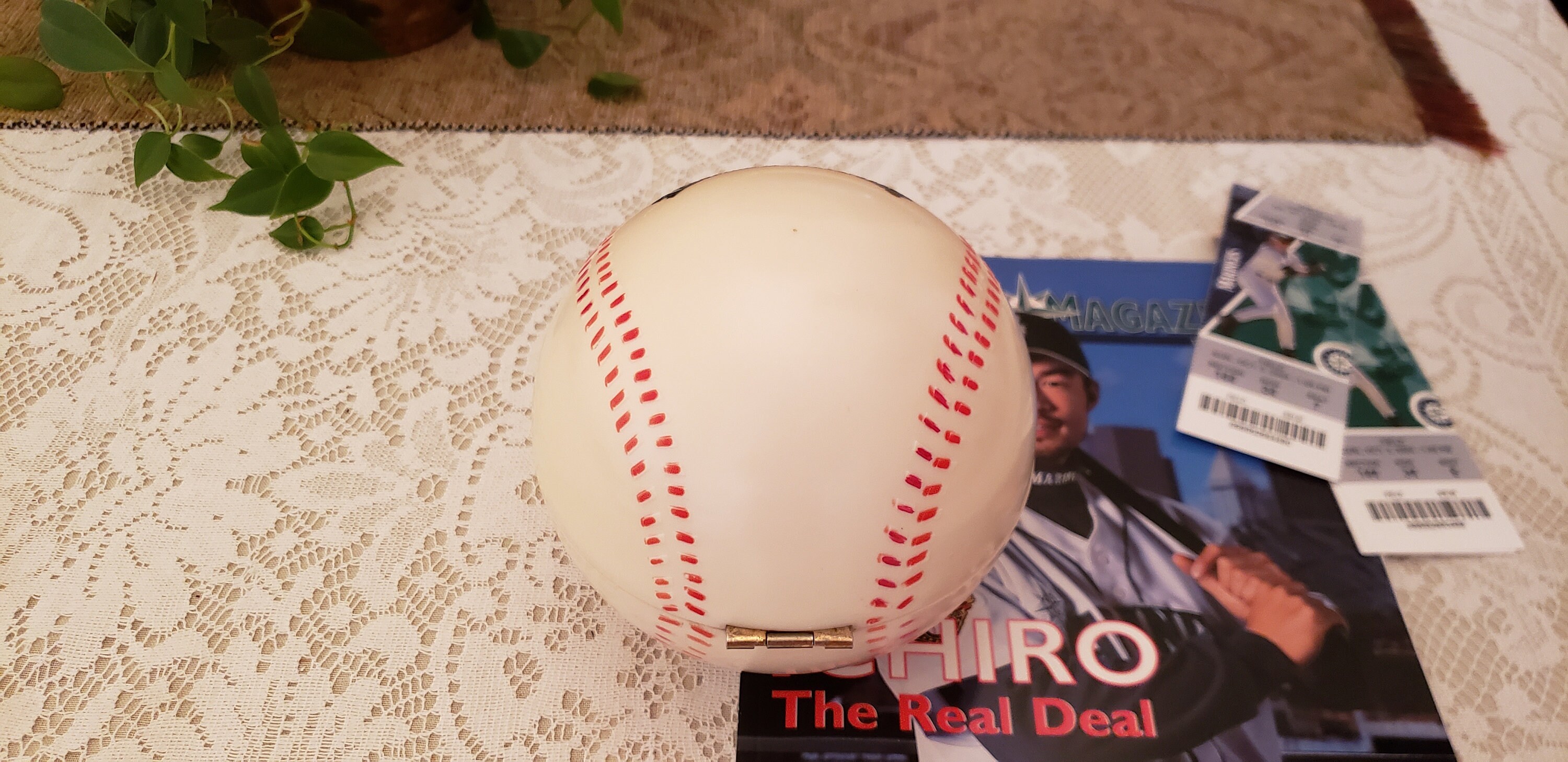 Vintage 1970's Large Plastic Baseball Jewelry Music Box 