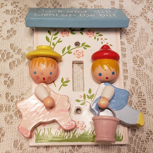 Vintage IRMI Jack and Jill Nursery Rhyme Child's Light Switch Plate From The 1960's