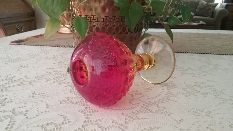 Vintage Amberina Hobnail Pedestal Bud Vase