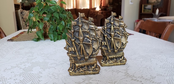 Vintage Peerage Regd Brass Bookends Made in England Sovereign of the Seas  Tall Ships -  Canada