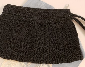 Vintage Black Wristlet Clutch Corde Style Weave Purse