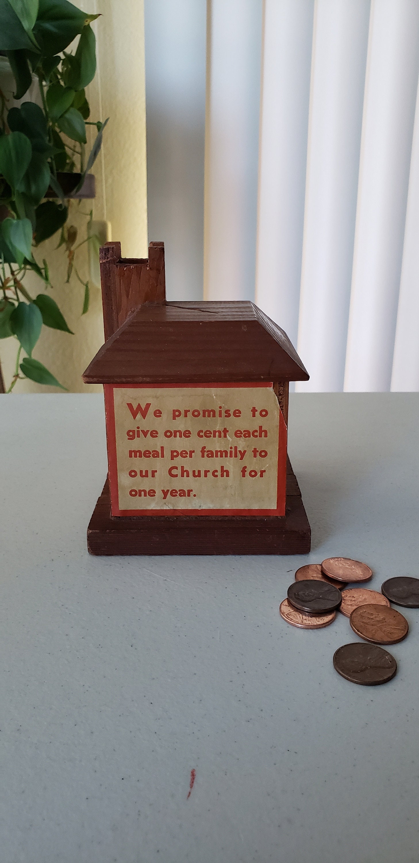 Vintage 1950's Wood Church Coin Bank - Etsy