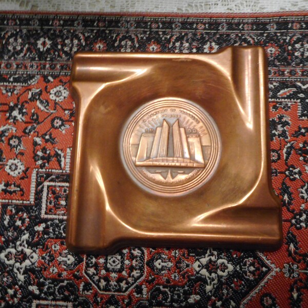 Vintage 1933 Chicago Worlds Fair Chrysler Motors Advertising Copper Ashtray "A Century Of Progress"  ***FREE SHIPPING***