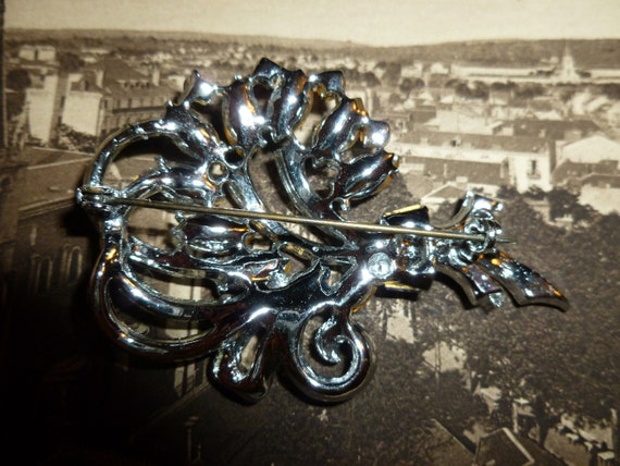 Lovely Vintage Plume Rhinestone Brooch / Silver T… - image 8