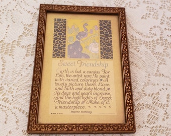 Vintage 1930's Motto Picture Wall Hanging - " SWEET FRIENDSHIP "