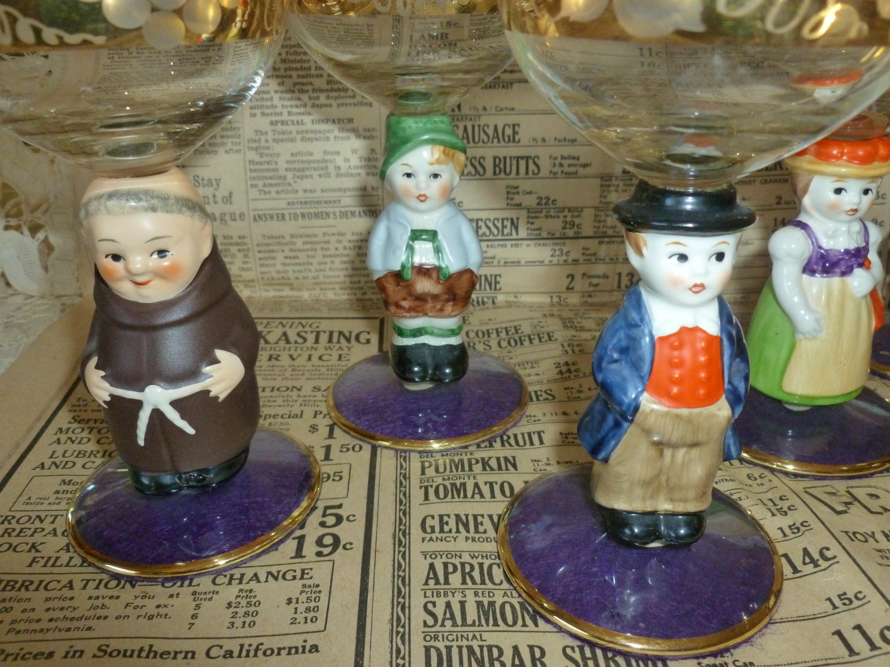 Goebel "Hummel" Figural Wine Goblets / Wine glasses From the Mid-Century / Western Germany / Set of 6