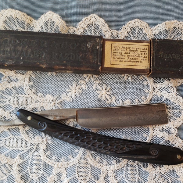 Antique Vintage Early 1900's H. Boker & Co. UNRIVALLED Hollow Ground Straight Razor - Original Case - Square Point