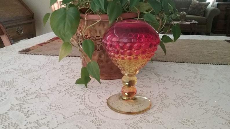 Vintage Amberina Hobnail Pedestal Bud Vase