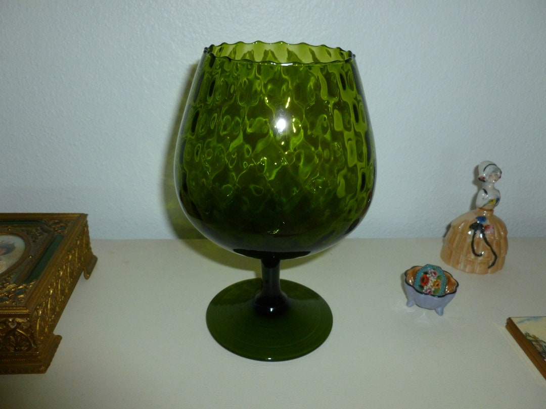 70's Collectable Glass / A Small Vintage Green Diamond Optic Glass ...