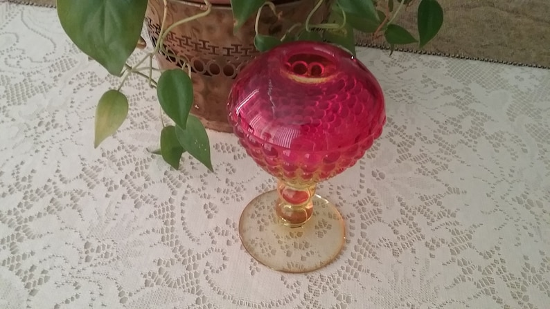 Vintage Amberina Hobnail Pedestal Bud Vase