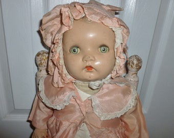 A Big, Sweet Time Worn And Tattered Composition And Cloth Body Baby Doll From The 1930's / As Found / I Just Couldn't Leave Her Behind