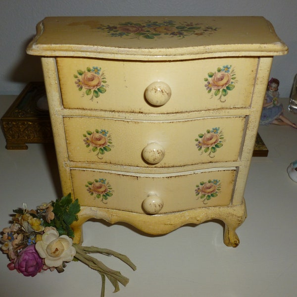 A Sweet and Small Vintage Jewelry Chest Of Drawers With Floral Accents From The 1970's / Mid Century Jewelry Box / Made In Italy