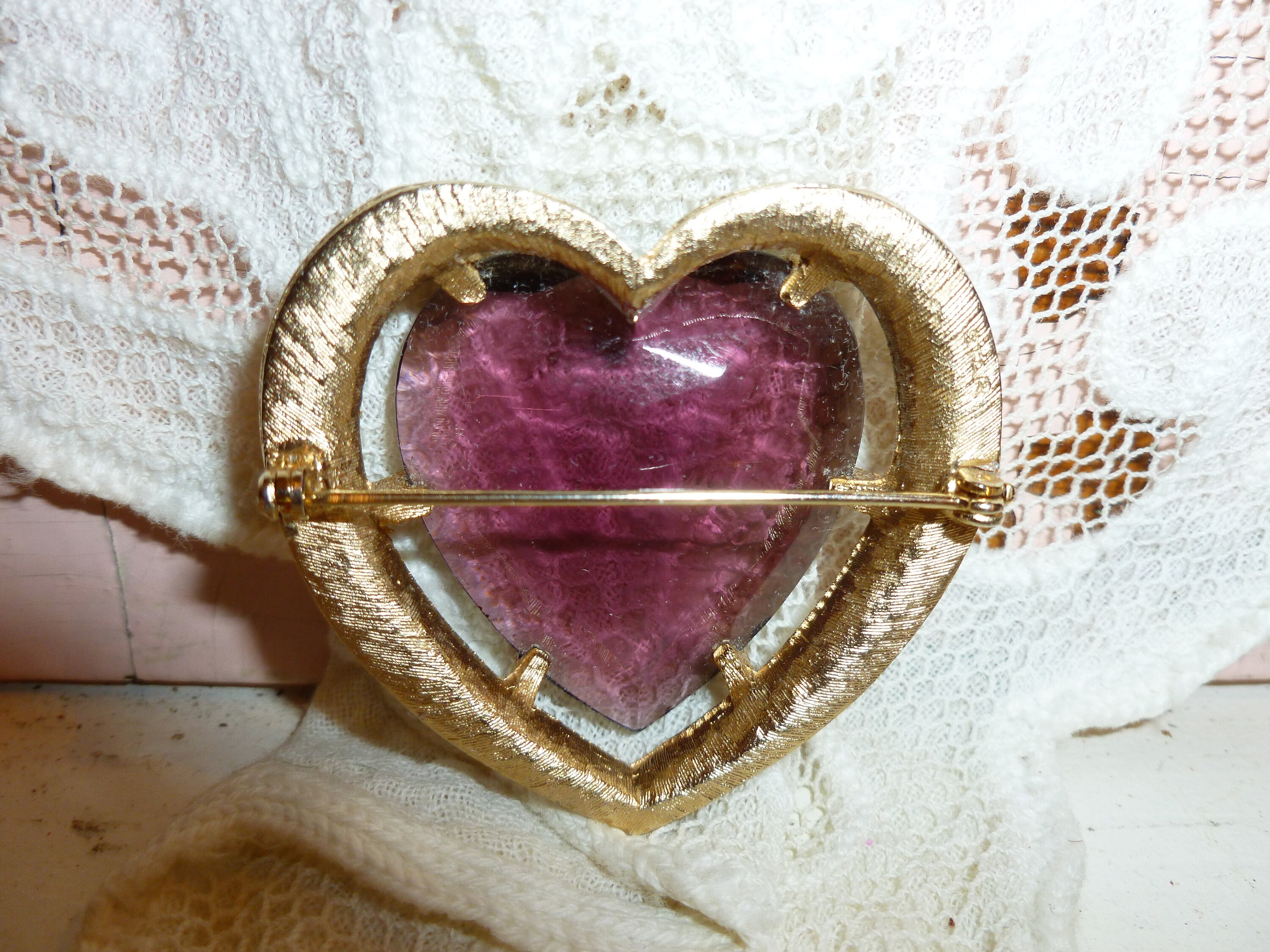 A Vintage Purple Glass Heart Brooch / Signed STAR / Etsy