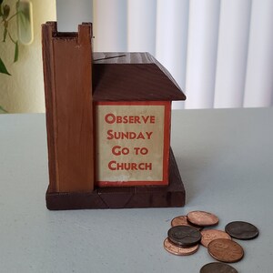 Vintage 1950&#39;s Wood Church Coin Bank