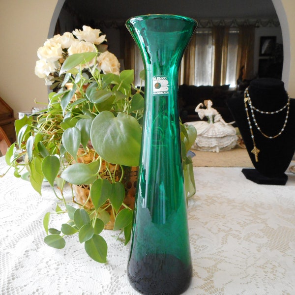 Vintage Emerald Green Color Blenko Glass Vase