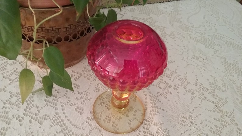 Vintage Amberina Hobnail Pedestal Bud Vase