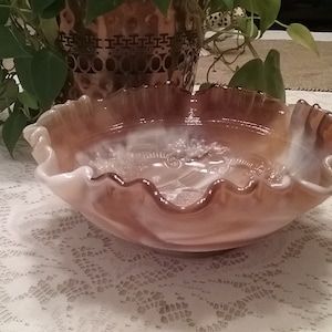 Vintage Slag Glass Ruffled Edge Bowl