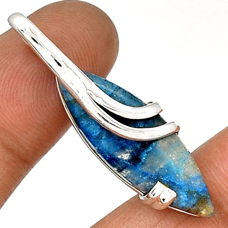 Amazingly Beautiful Lightning Azurite Pendant 925 Sterling Silver Necklace ~ Chakra ~ Meditation ~ Energy ~ Stimulation ~ Spiritual ~ Aura