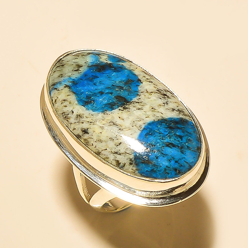 Natural Copper Azurite Gemstone Unique Jewelry Solid 925 Sterling Silver Ring Size 7.5