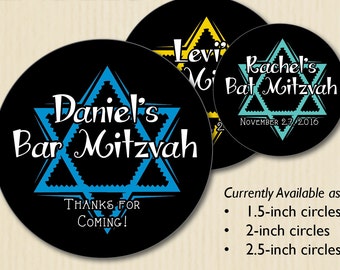 Personalized Bar Mitzvah Favor Labels, Bat Mitzvah, Star of David, Chalkboard, Jewish Celebration, Candy Buffet, Treat Bag, Lollipop Sticker