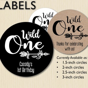 Wild One Stickers, 1st Birthday, Tribal Party Favor Labels, First Birthday, Boho Arrow, Rustic Kraft, Candy or Goody Bag, Personalized Text