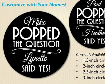 He Popped the Question, Bridal Shower Label, Engagement Party, Wedding Stickers, Popcorn Box, Popcorn Bag, Chalkboard, Personalized Text