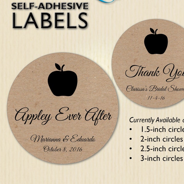 Appley Ever After, Autumn Wedding Sticker, Thank You, Brown Kraft, Custom Jar Label, Bridal Shower Favor Label, Caramel Apple, Personalized