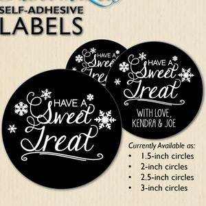 Een zoete traktatie Stickers, Snowflake etiketten, Mason Jar snoep, Craft Fair, vakantie Bazaar, schoolbord huwelijksgunsten, douche, gepersonaliseerde