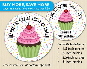  36 2.5 inch Cupcake Stickers Thank You Labels for Bakery  Sweets, Baby Sprinkle, Birthday Party : Handmade Products