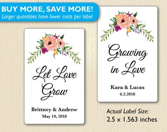 Flower Wedding Stickers, Seed Packets, Let Love Grow, Growing in Love, Floral Bridal Shower Favor Labels, Engagement, Anniversary Party